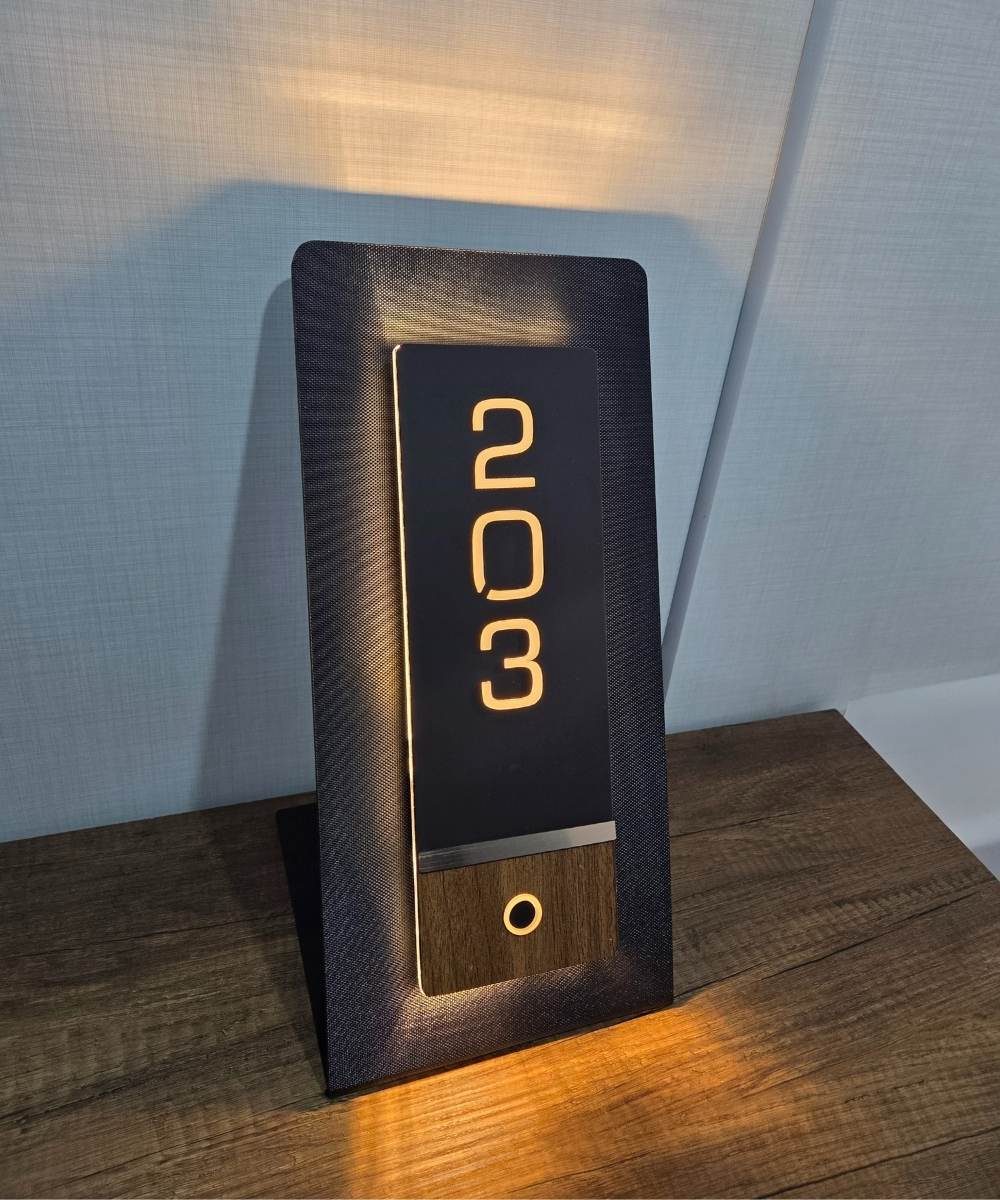 Diamond Wooden Zil Butonu Işıklı Otel Kapı Numarası