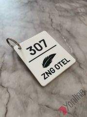 Kişiselleştirilebilir Beyaz Otel Oda Anahtarlığı